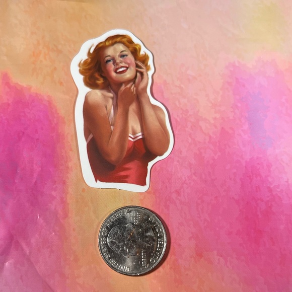RED SMILE Sexy Pinup Gorgeous Sticker Retro Vintage BomberGirl Ace - Picture 2 of 3
